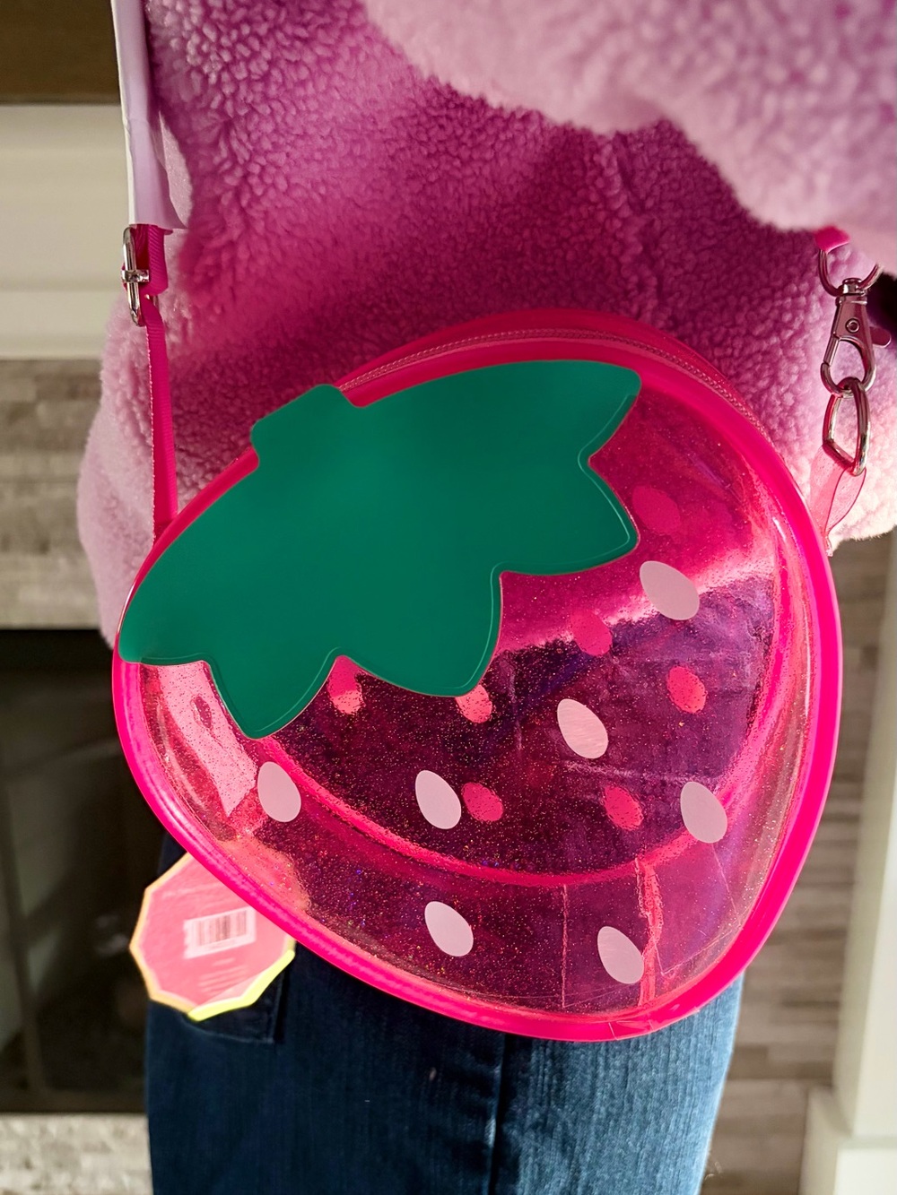 Clear See-Thru Sparkly Strawberry Glitter Bag - Picture 2 of 8